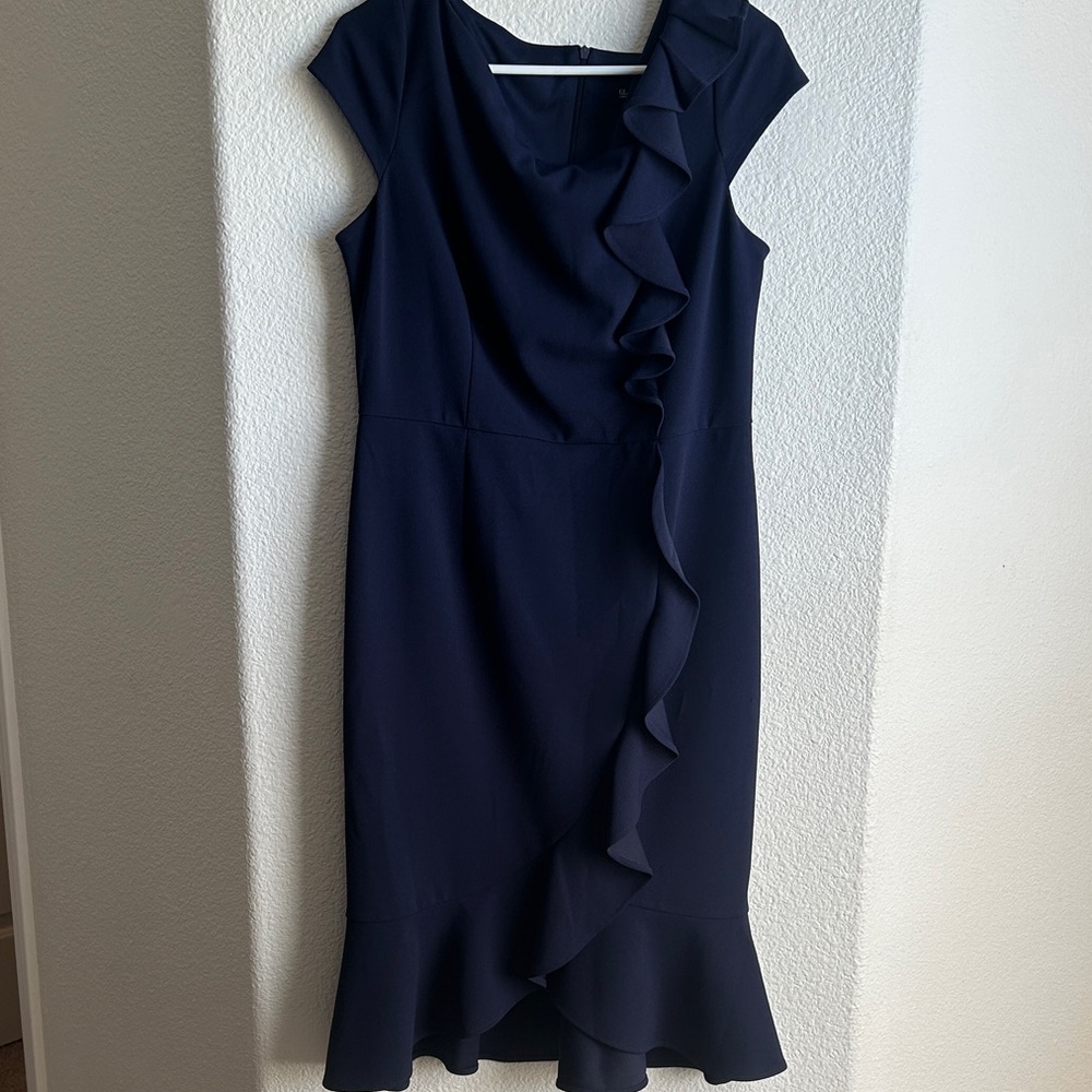 Glamour Navy Asymmetrical Ruffle Dress
